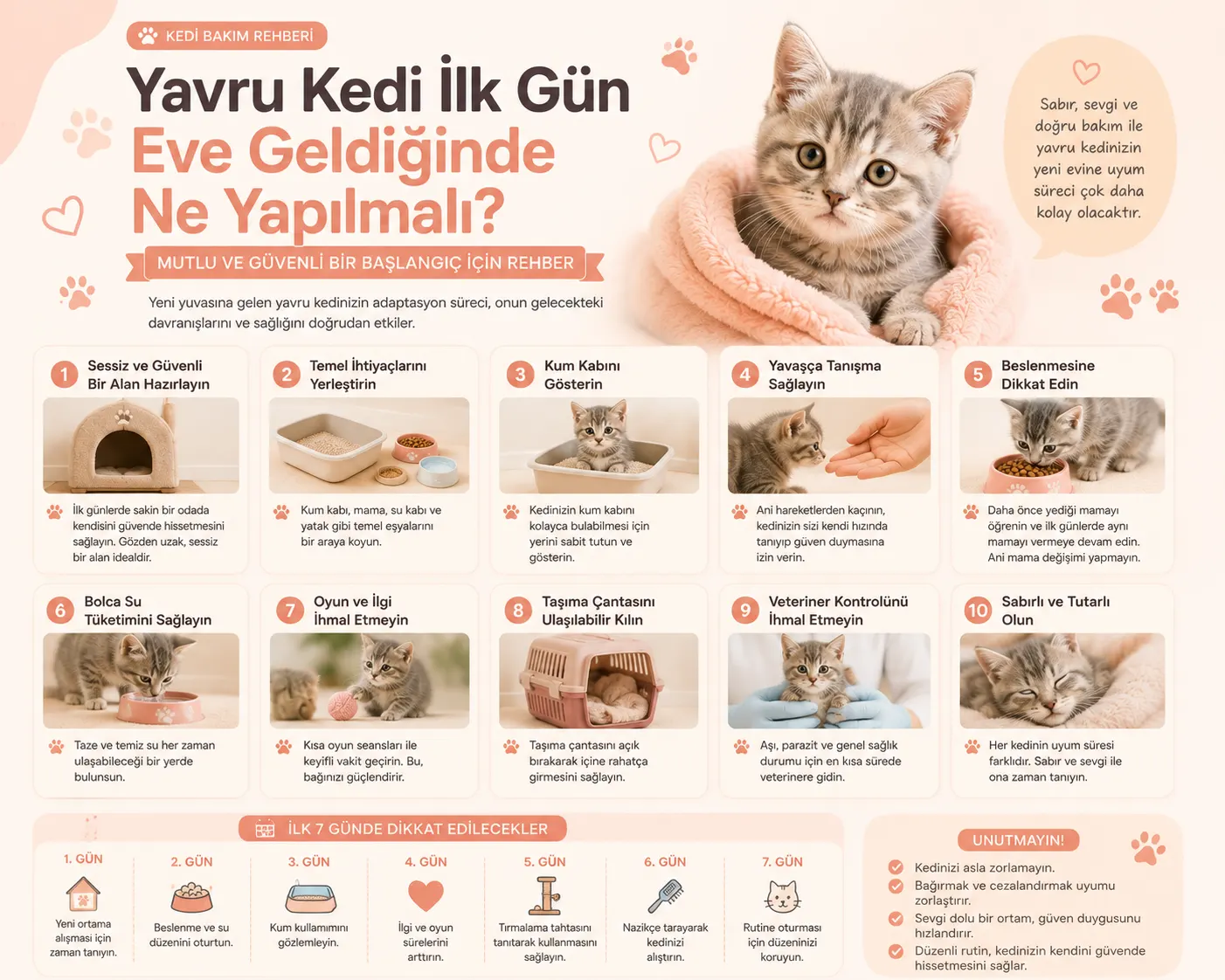 Yavru Kedi İlk Gün Eve Geldiğinde Ne Yapılmalı? 10 Önemli Tavsiye